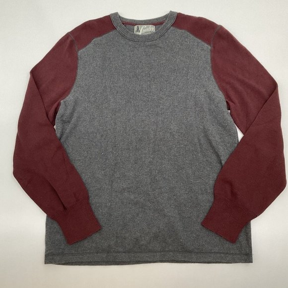 Lucky Brand Sweater Long Sleeve Gray/Maroon Lightweight Crew Neck 100% Cotton L - Picture 2 of 9